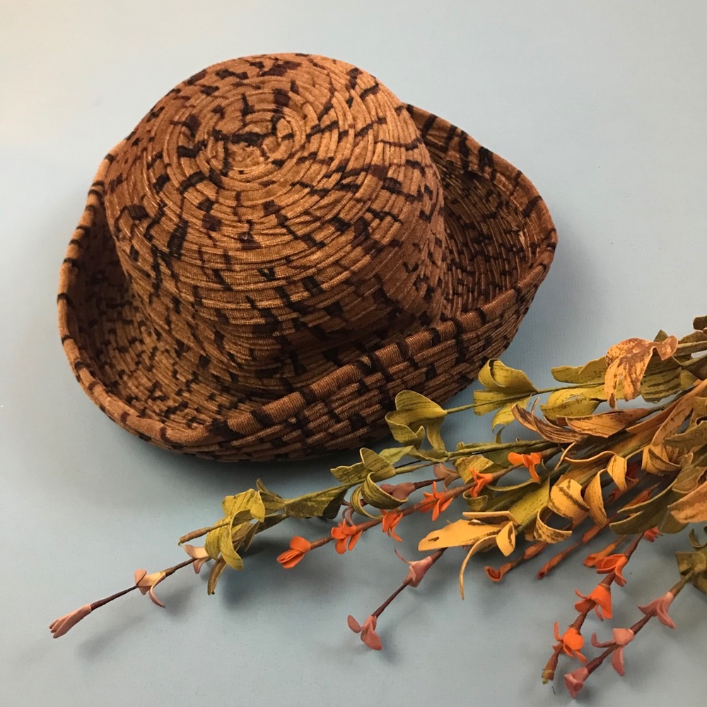 - Vintage Tan and Brown Print Hat